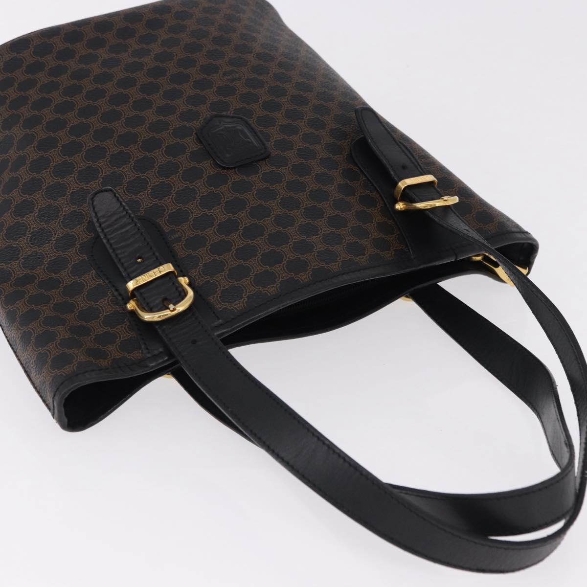 CELINE Macadam Canvas Tote Bag PVC Leather Black Gold Auth 194870V
