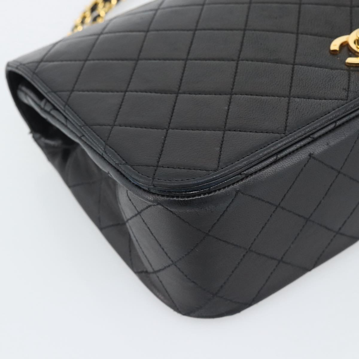 CHANEL Matelasse Chain Shoulder Bag Lamb Skin Black Gold CC Auth 194871V