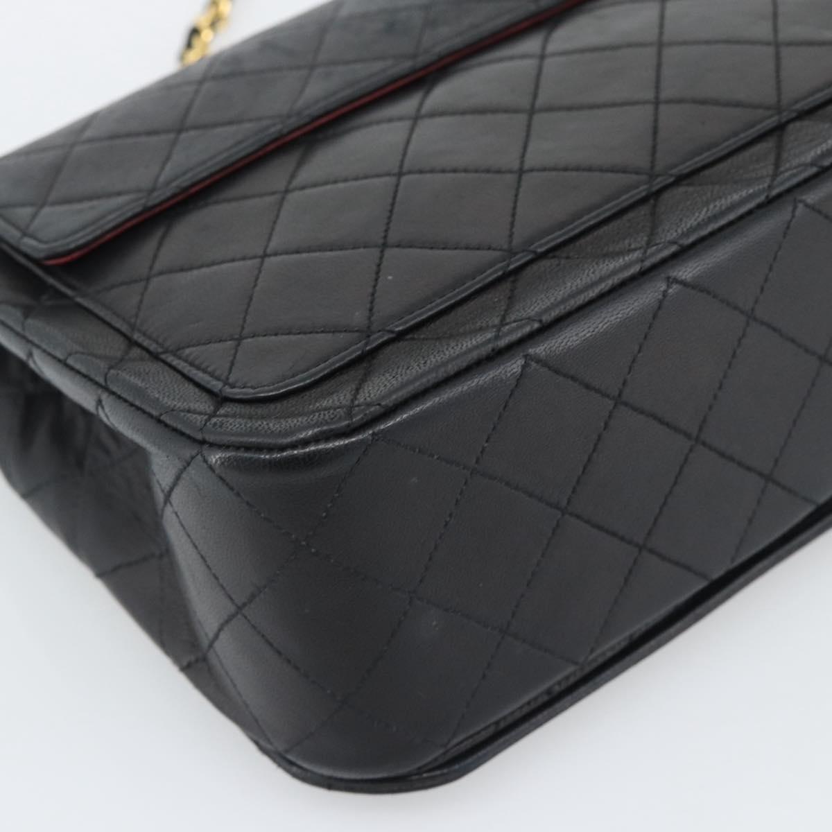 CHANEL Matelasse Chain Shoulder Bag Lamb Skin Black Gold CC Auth 194871V