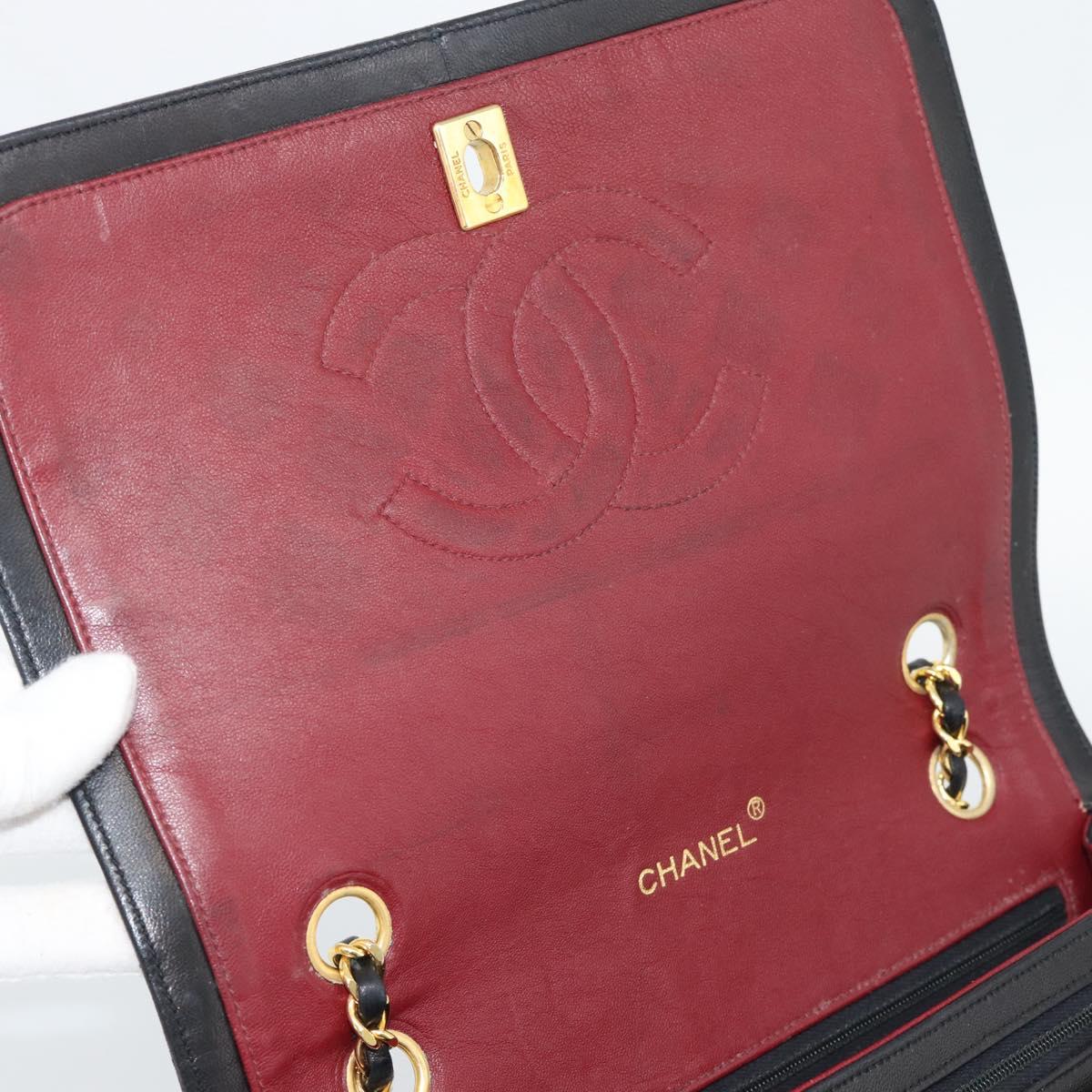 CHANEL Matelasse Chain Shoulder Bag Lamb Skin Black Gold CC Auth 194871V