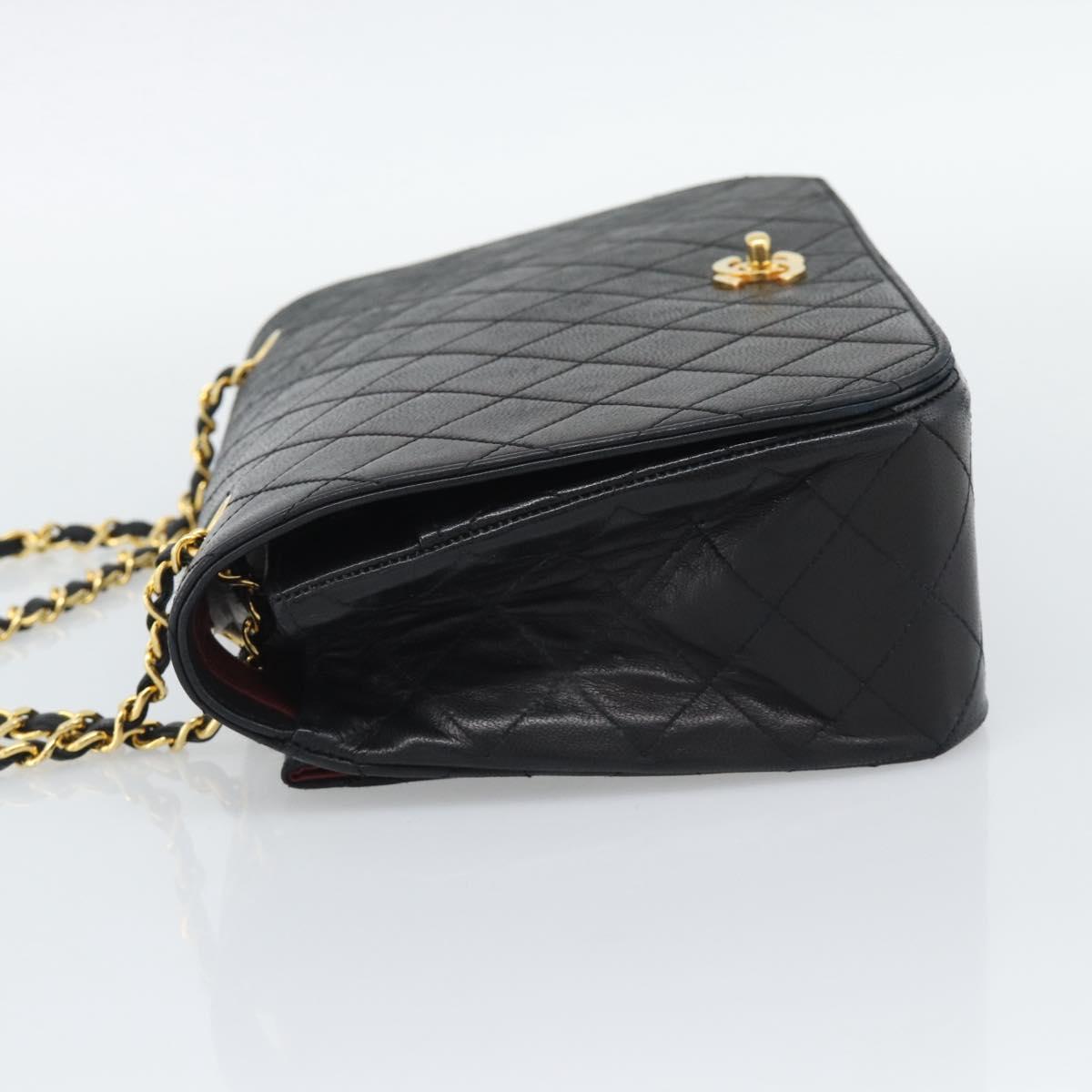 CHANEL Matelasse Chain Shoulder Bag Lamb Skin Black Gold CC Auth 194871V