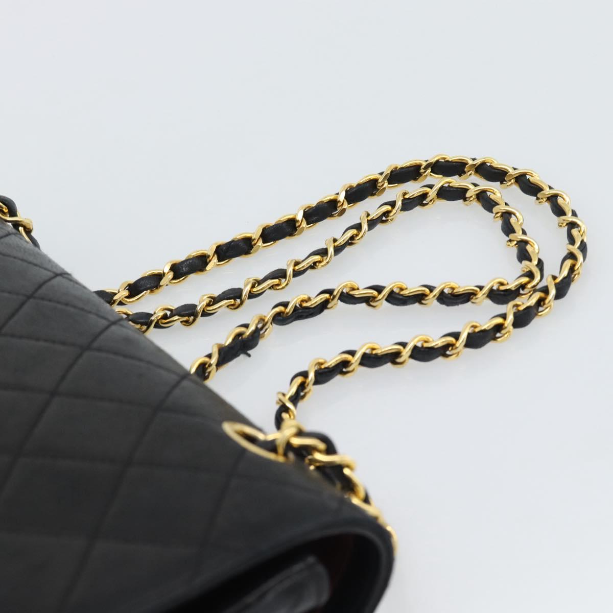 CHANEL Matelasse Chain Shoulder Bag Lamb Skin Black Gold CC Auth 194871V