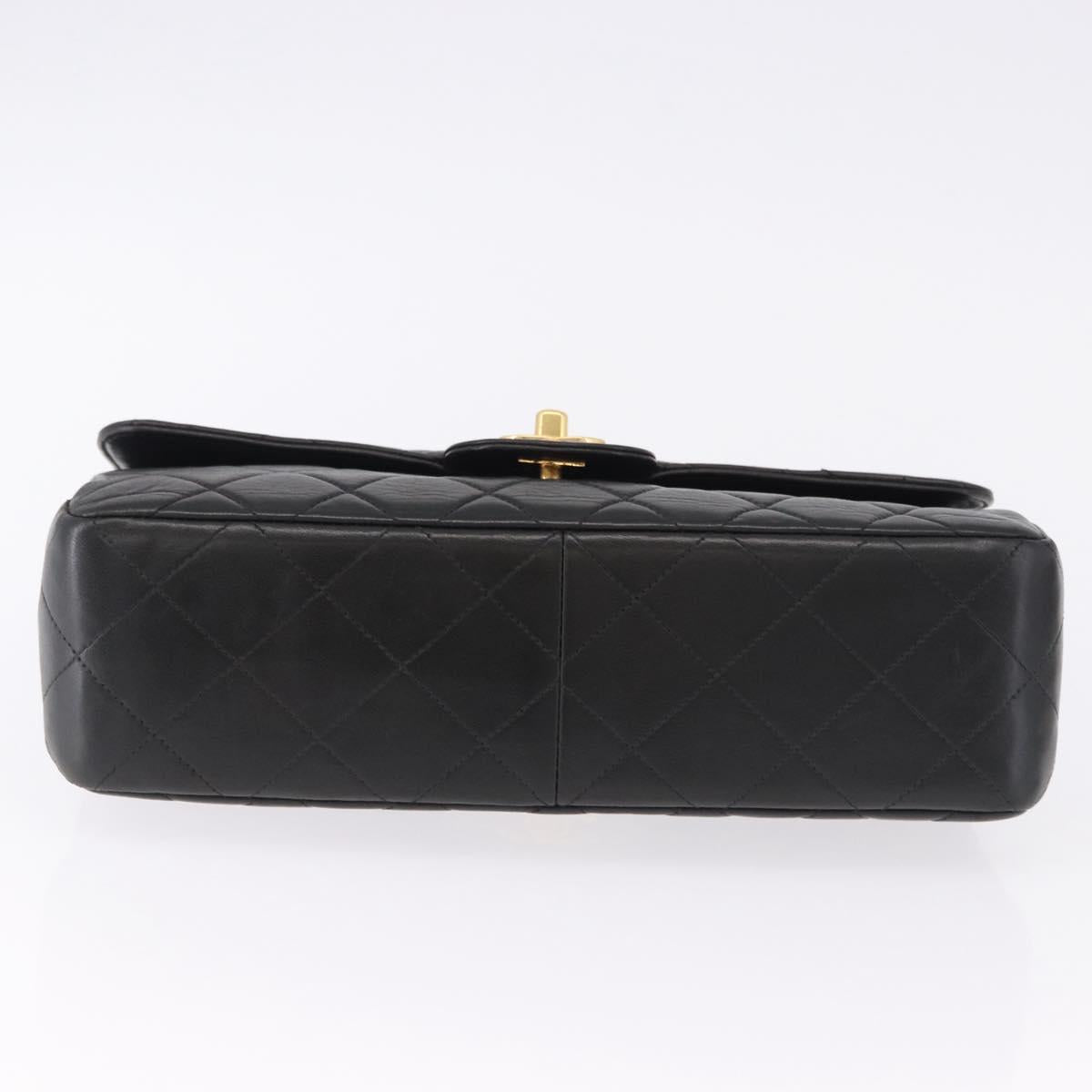 CHANEL Matelasse Double Face Hand Bag Lamb Skin Black Gold CC Auth 194872SAM