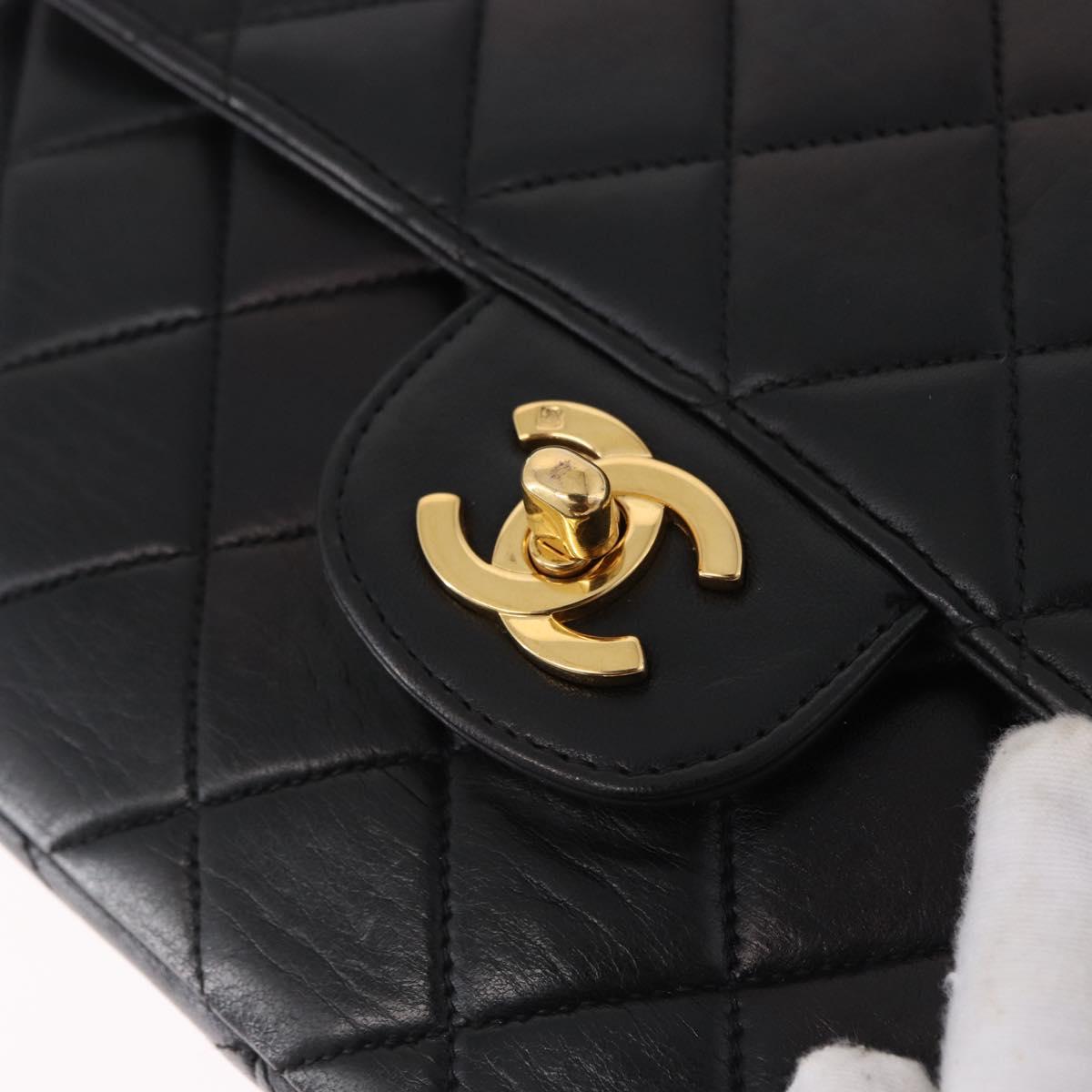 CHANEL Matelasse Double Face Hand Bag Lamb Skin Black Gold CC Auth 194872SAM