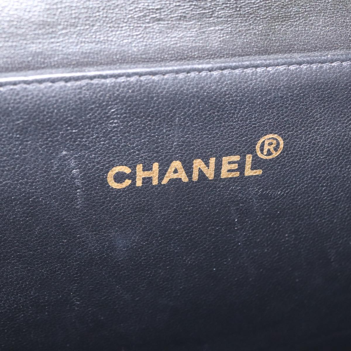 CHANEL Matelasse Double Face Hand Bag Lamb Skin Black Gold CC Auth 194872SAM