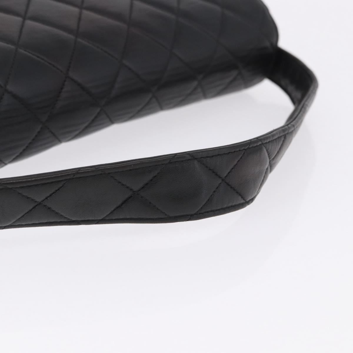 CHANEL Matelasse Double Face Hand Bag Lamb Skin Black Gold CC Auth 194872SAM
