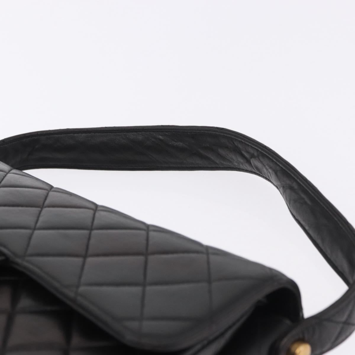 CHANEL Matelasse Double Face Hand Bag Lamb Skin Black Gold CC Auth 194872SAM