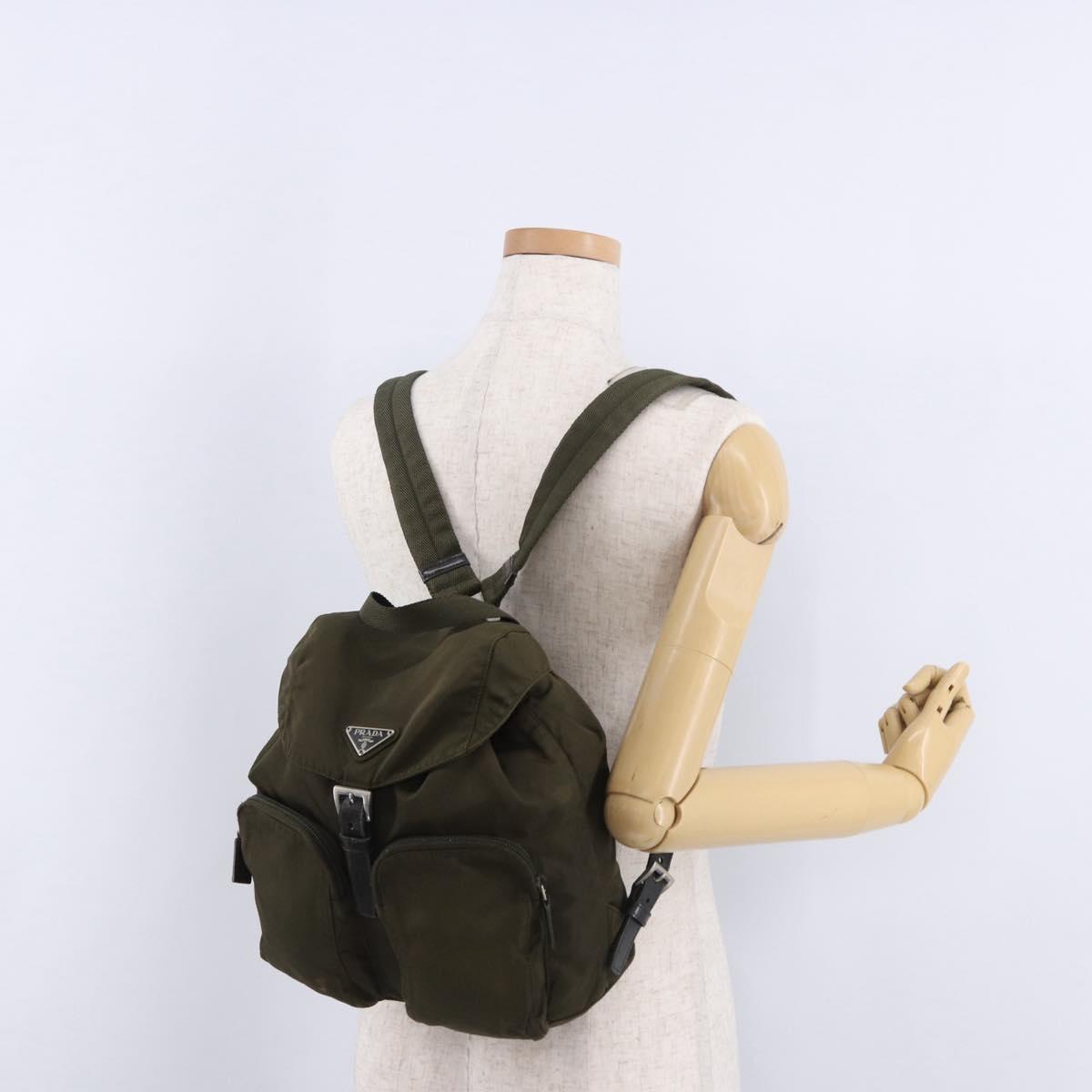 PRADA Backpack Nylon Khaki Silver Auth 194873A