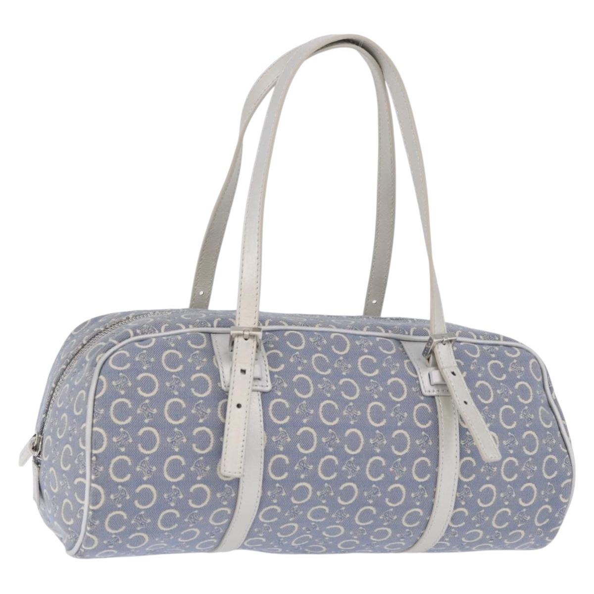 CELINE C Macadam Canvas Hand Bag Blue Silver Auth 194875A