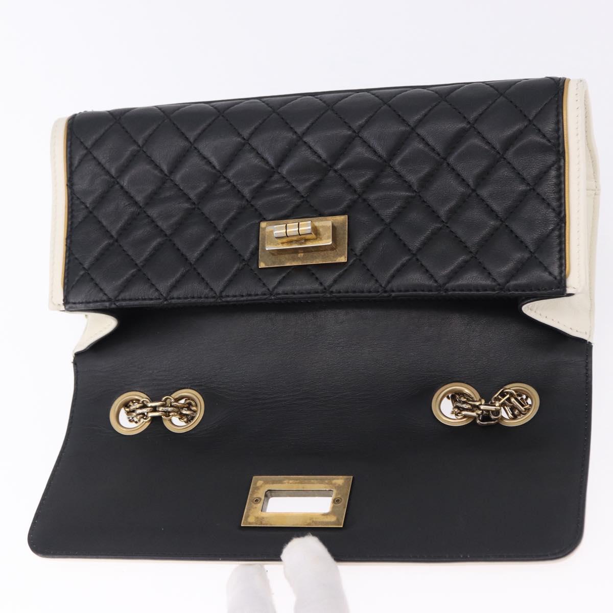 CHANEL Chain Matelasse 2.55 Shoulder Bag Lamb Skin Black Gold CC Auth 194876V