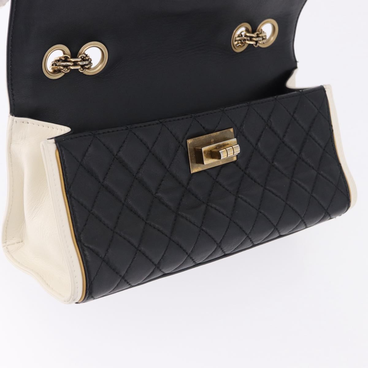 CHANEL Chain Matelasse 2.55 Shoulder Bag Lamb Skin Black Gold CC Auth 194876V