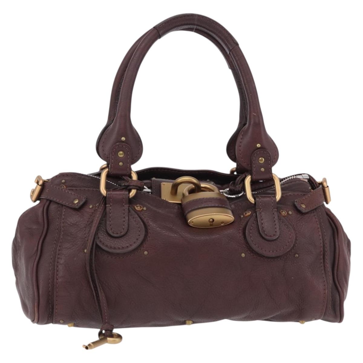 Chloe Paddington Hand Bag Leather Bordeaux Gold Silver Auth 194877SAV
