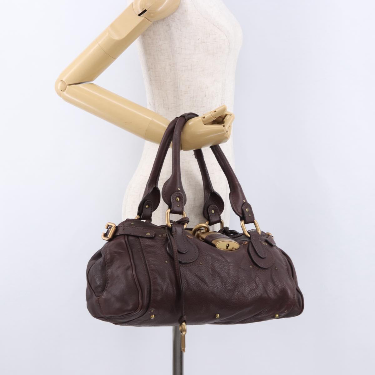 Chloe Paddington Hand Bag Leather Bordeaux Gold Silver Auth 194877SAV