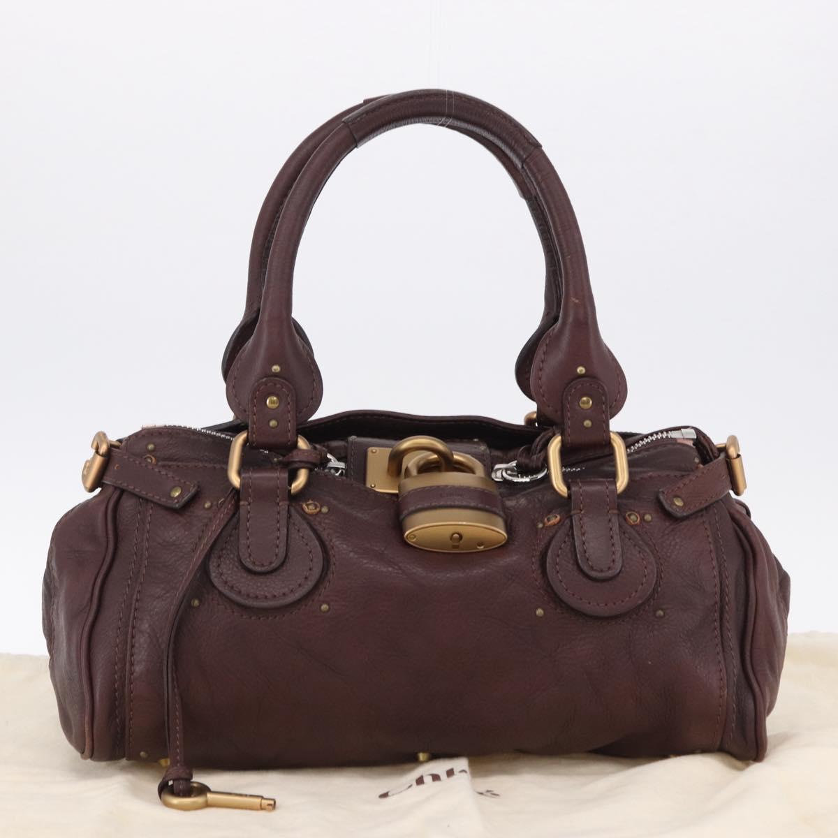 Chloe Paddington Hand Bag Leather Bordeaux Gold Silver Auth 194877SAV