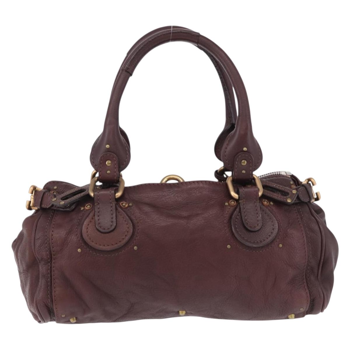 Chloe Paddington Hand Bag Leather Bordeaux Gold Silver Auth 194877SAV