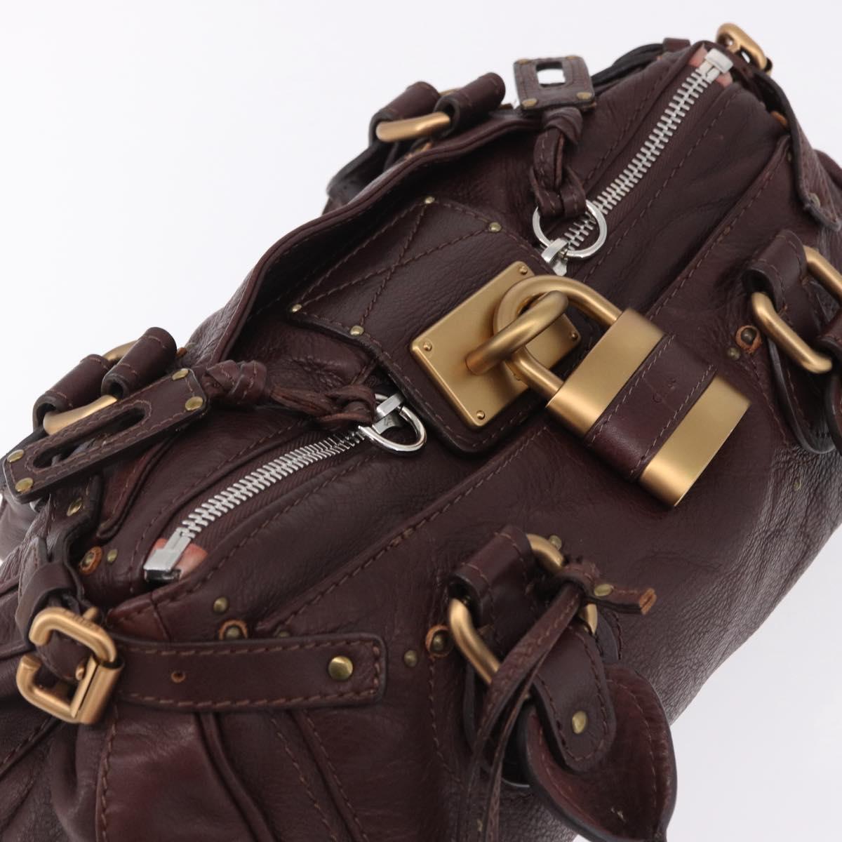 Chloe Paddington Hand Bag Leather Bordeaux Gold Silver Auth 194877SAV