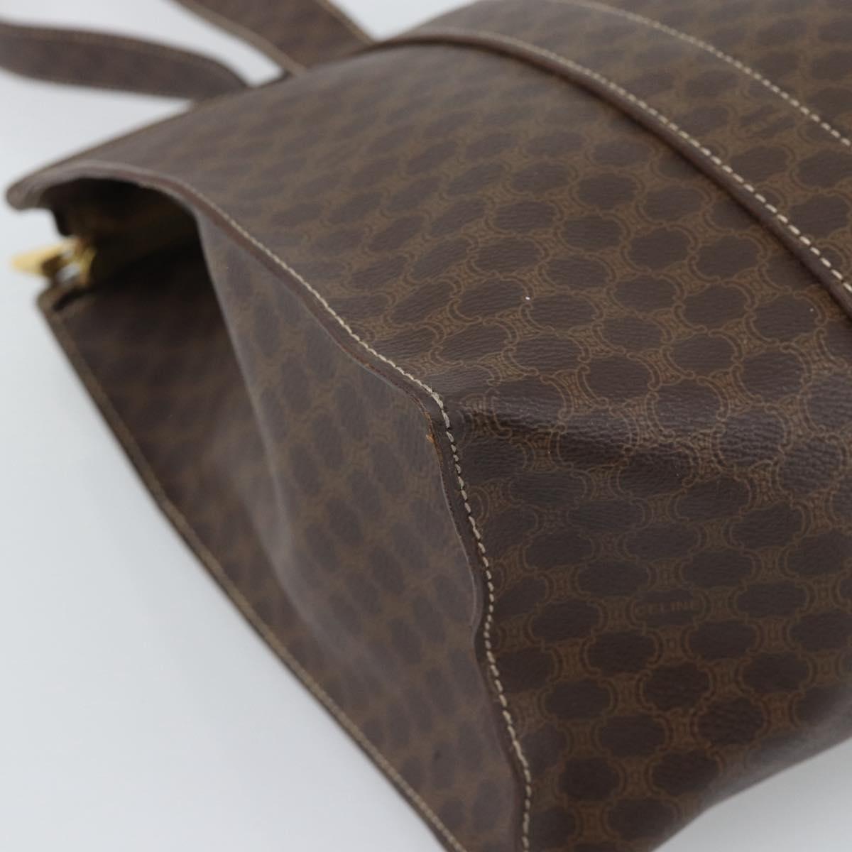 CELINE Macadam Canvas Tote Bag PVC Leather Brown Gold Auth 194880A