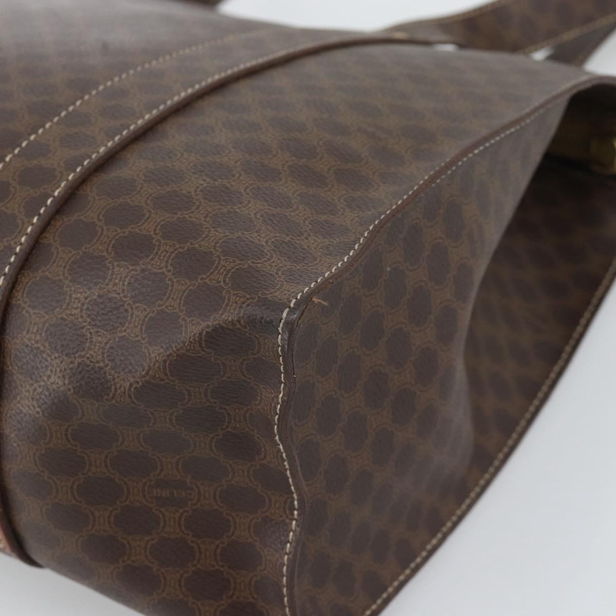 CELINE Macadam Canvas Tote Bag PVC Leather Brown Gold Auth 194880A