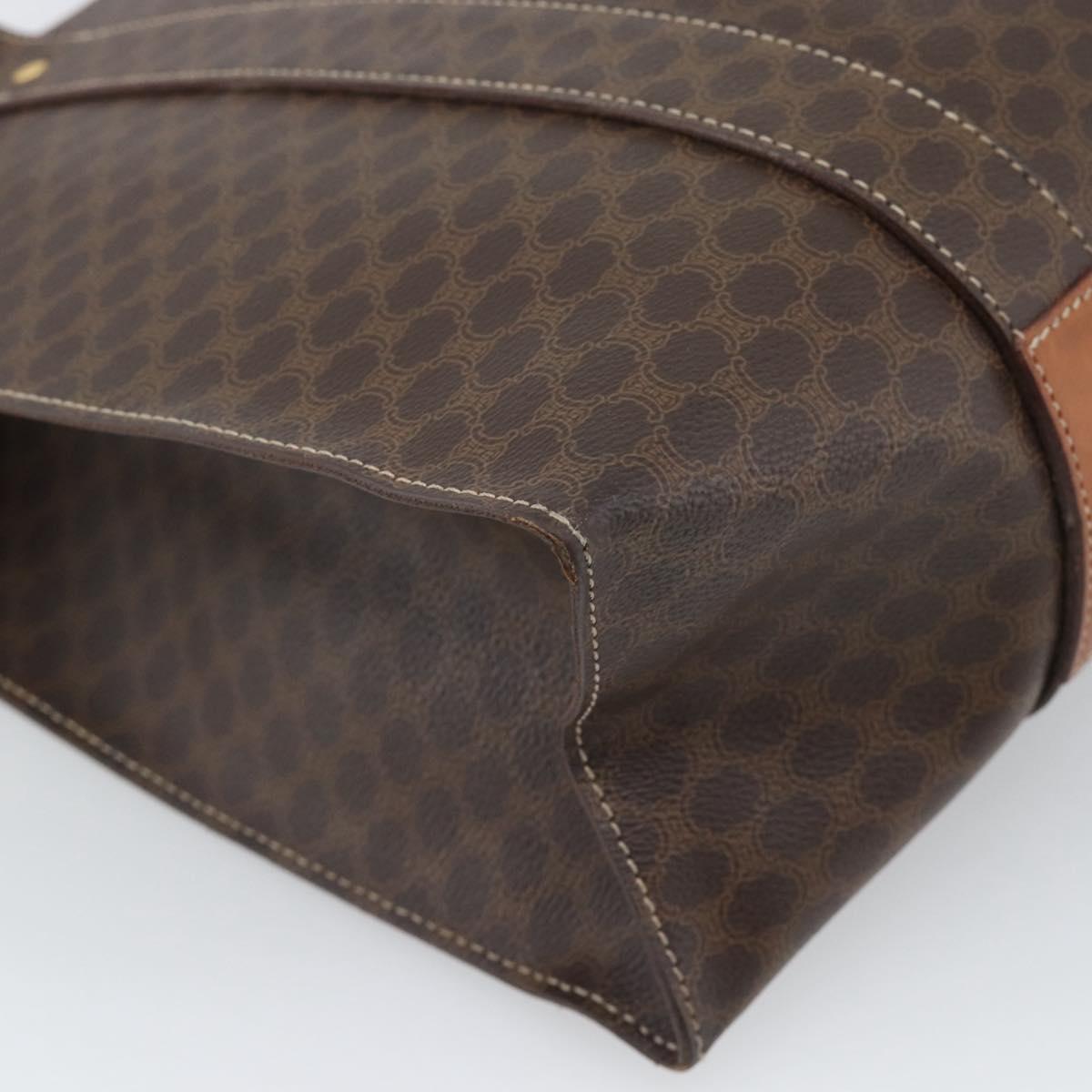 CELINE Macadam Canvas Tote Bag PVC Leather Brown Gold Auth 194880A