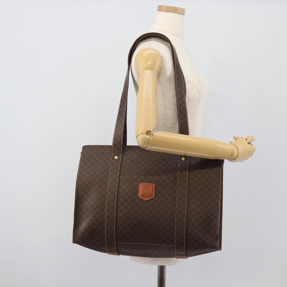 CELINE Macadam Canvas Tote Bag PVC Leather Brown Gold Auth 194880A
