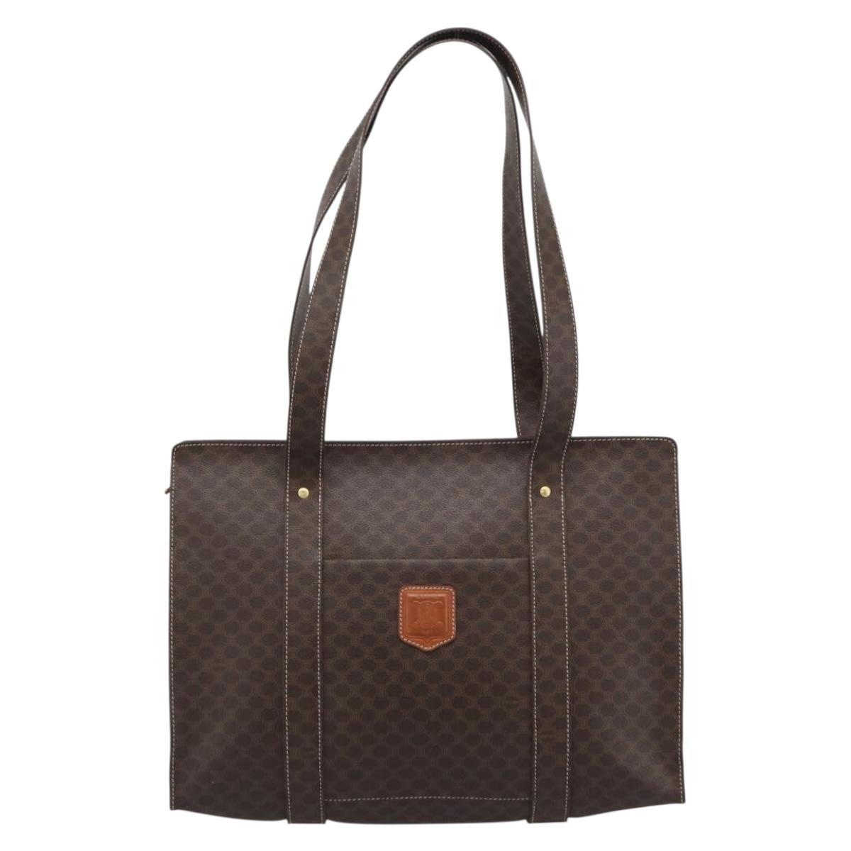 CELINE Macadam Canvas Tote Bag PVC Leather Brown Gold Auth 194880A