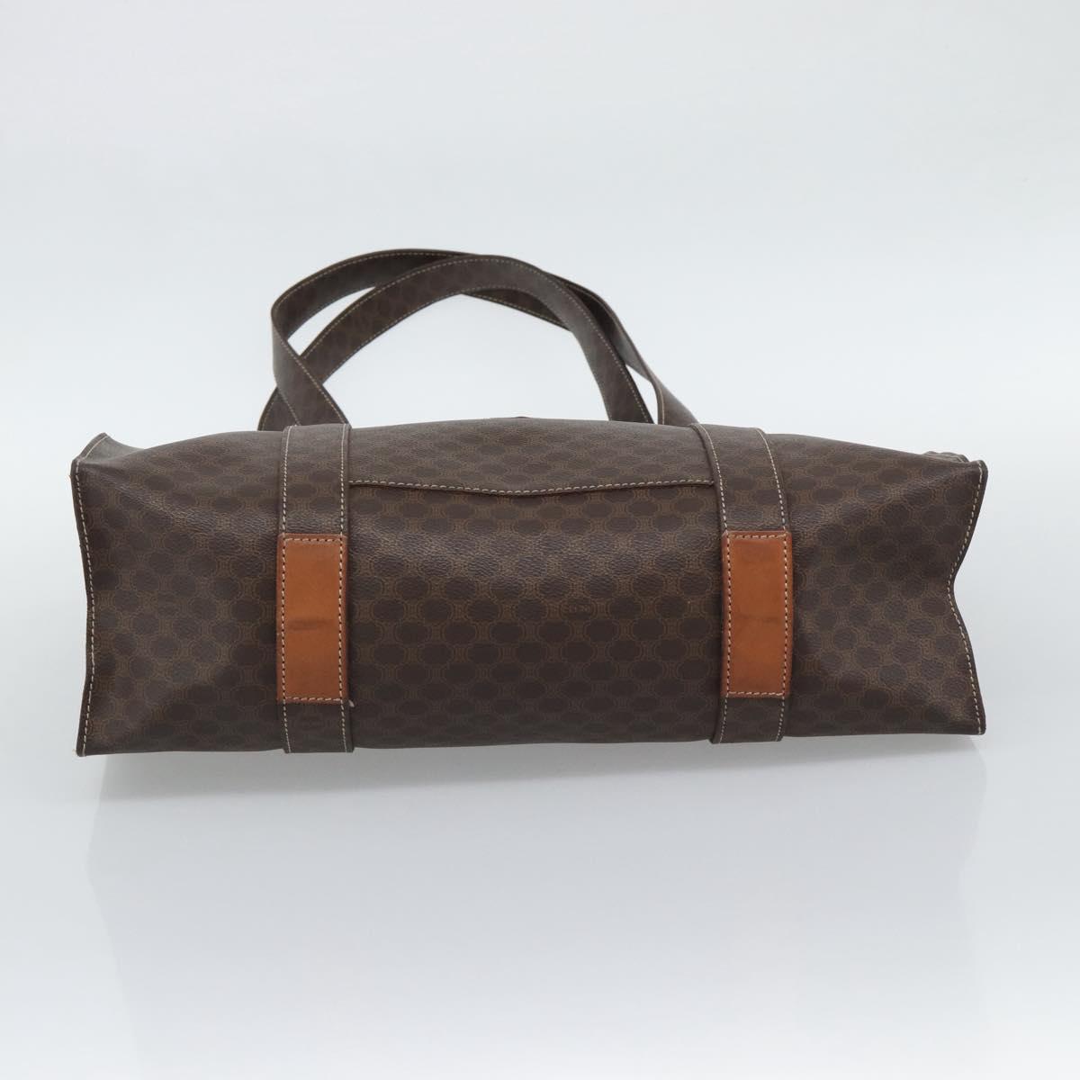 CELINE Macadam Canvas Tote Bag PVC Leather Brown Gold Auth 194880A
