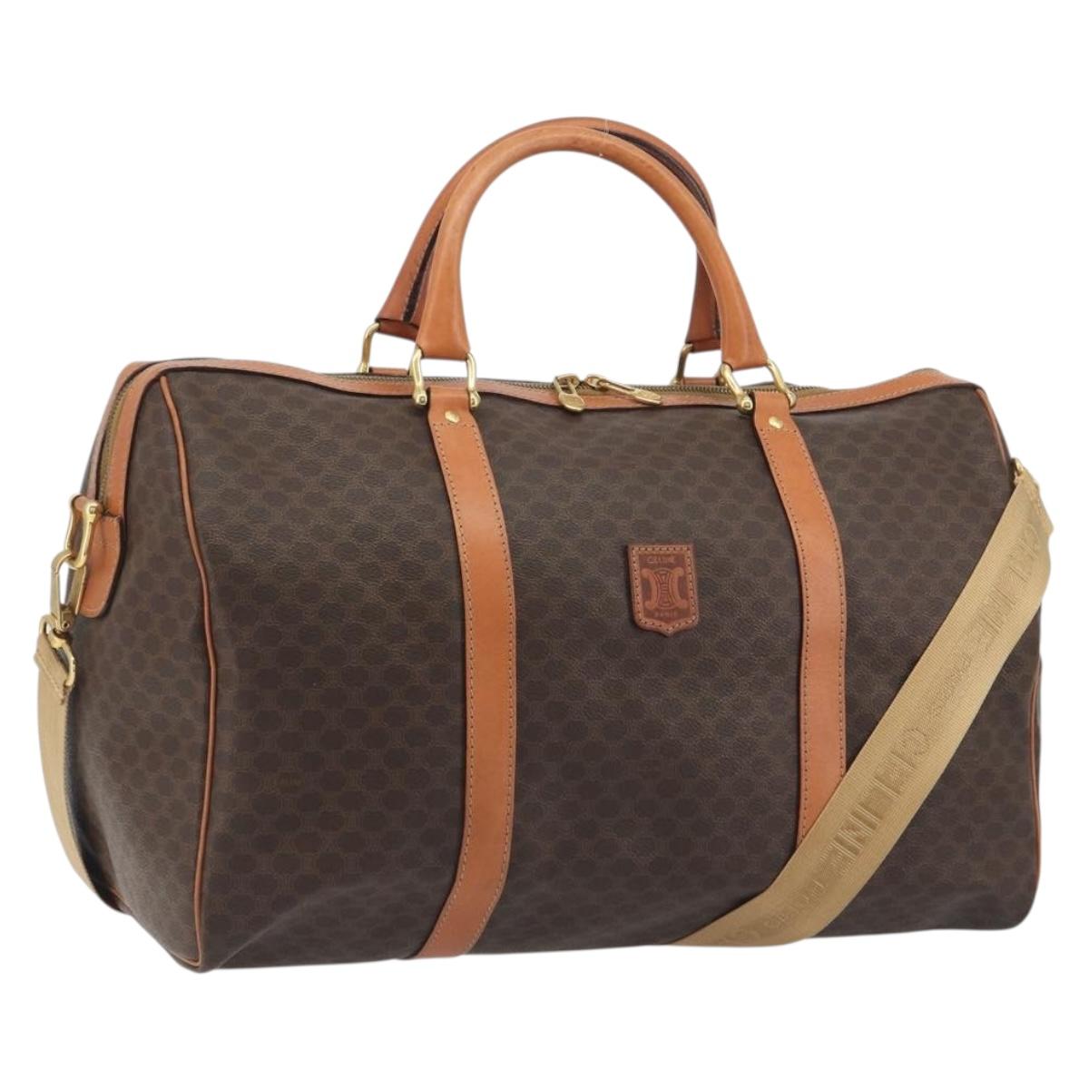 CELINE Macadam Canvas Boston Bag PVC Leather 2way Brown Gold Auth 194881V