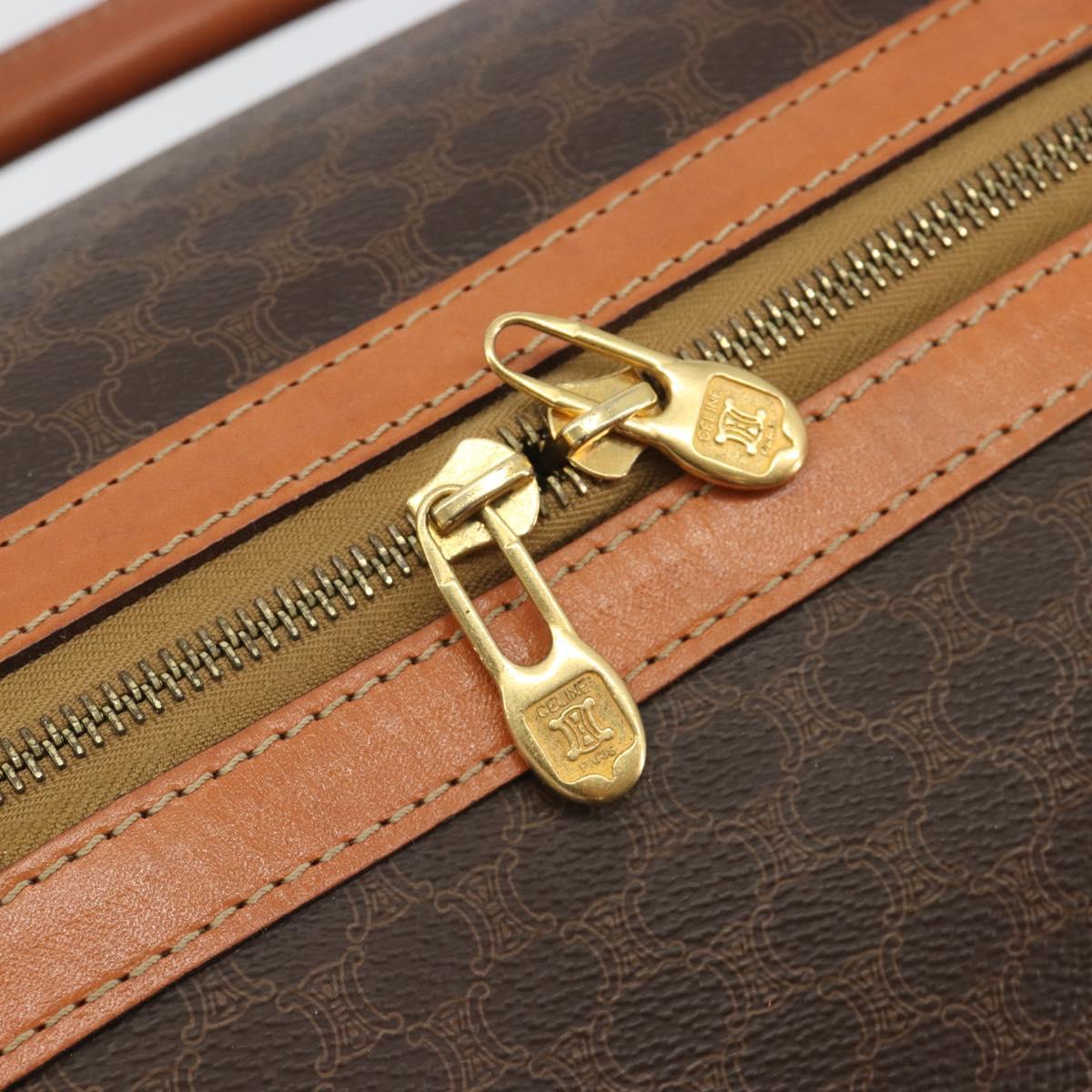 CELINE Macadam Canvas Boston Bag PVC Leather 2way Brown Gold Auth 194881V