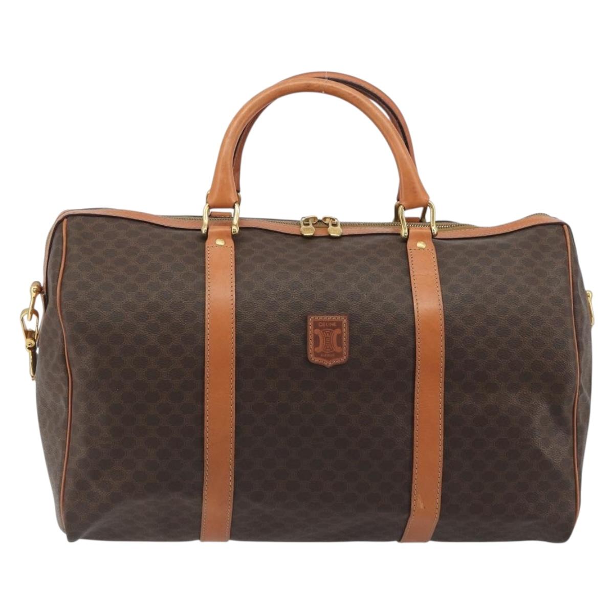 CELINE Macadam Canvas Boston Bag PVC Leather 2way Brown Gold Auth 194881V