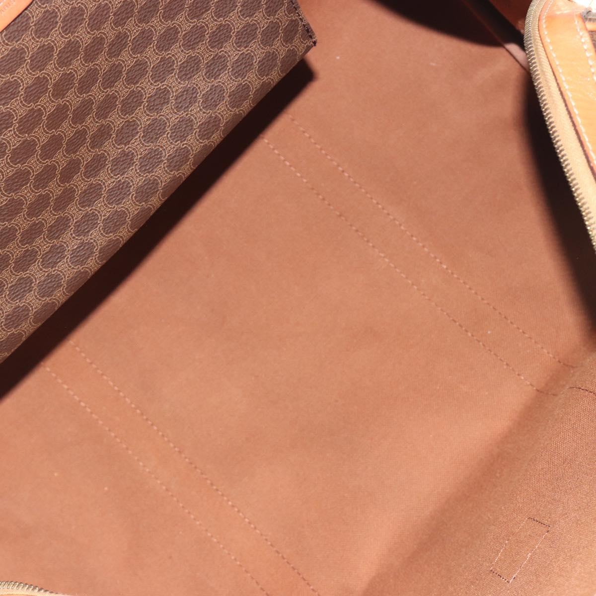 CELINE Macadam Canvas Boston Bag PVC Leather 2way Brown Gold Auth 194881V
