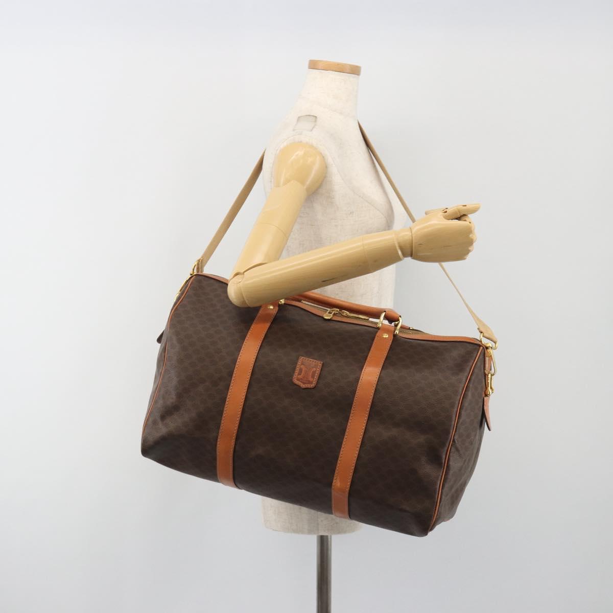 CELINE Macadam Canvas Boston Bag PVC Leather 2way Brown Gold Auth 194881V