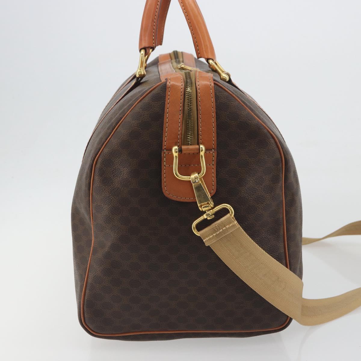 CELINE Macadam Canvas Boston Bag PVC Leather 2way Brown Gold Auth 194881V