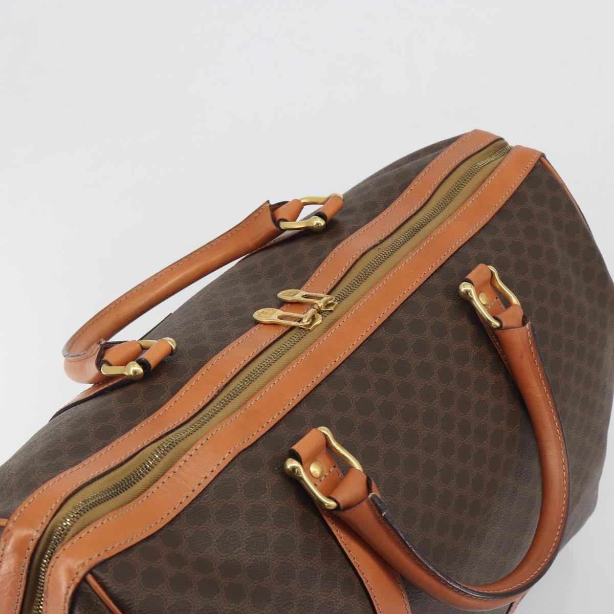 CELINE Macadam Canvas Boston Bag PVC Leather 2way Brown Gold Auth 194881V