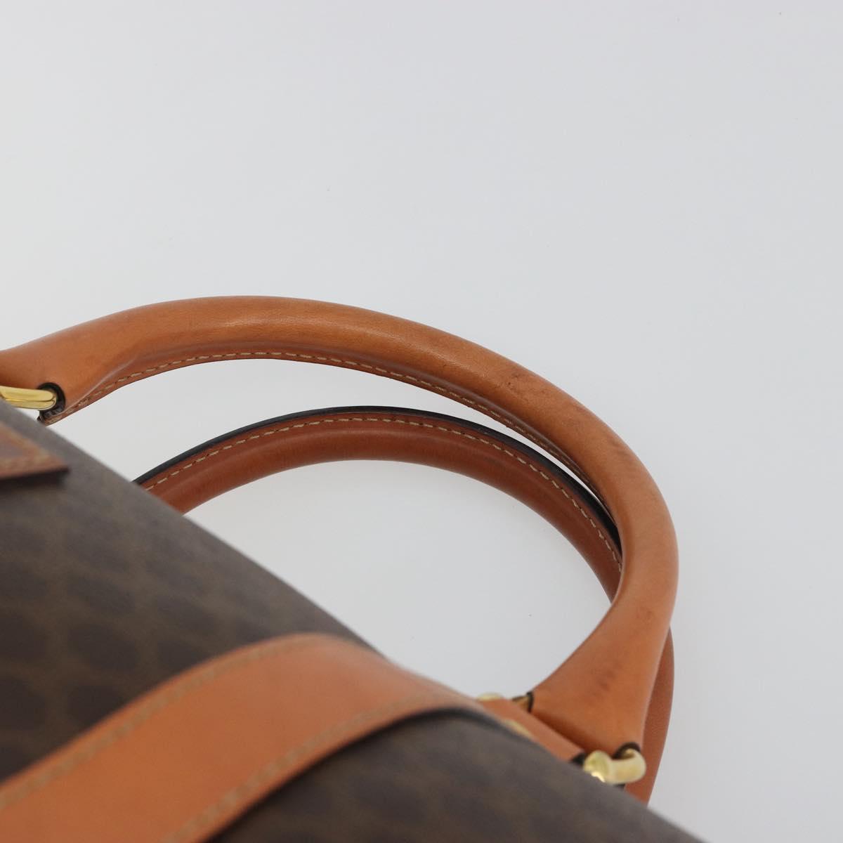 CELINE Macadam Canvas Boston Bag PVC Leather 2way Brown Gold Auth 194881V