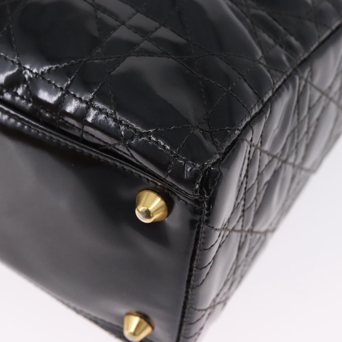 Christian Dior Lady Dior Canage Bag Patent Leather 2way Black Gold Auth 194882