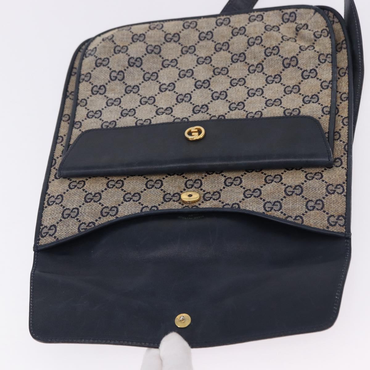 GUCCI GG Canvas Sherry Line Shoulder Bag Navy Gold Auth 194883