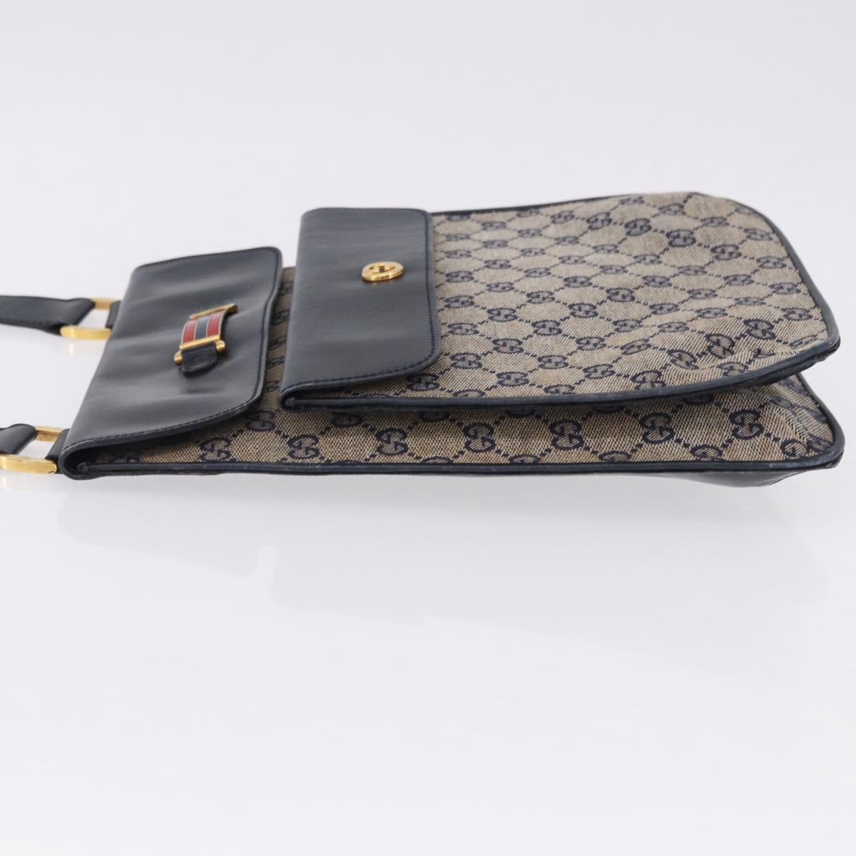 GUCCI GG Canvas Sherry Line Shoulder Bag Navy Gold Auth 194883