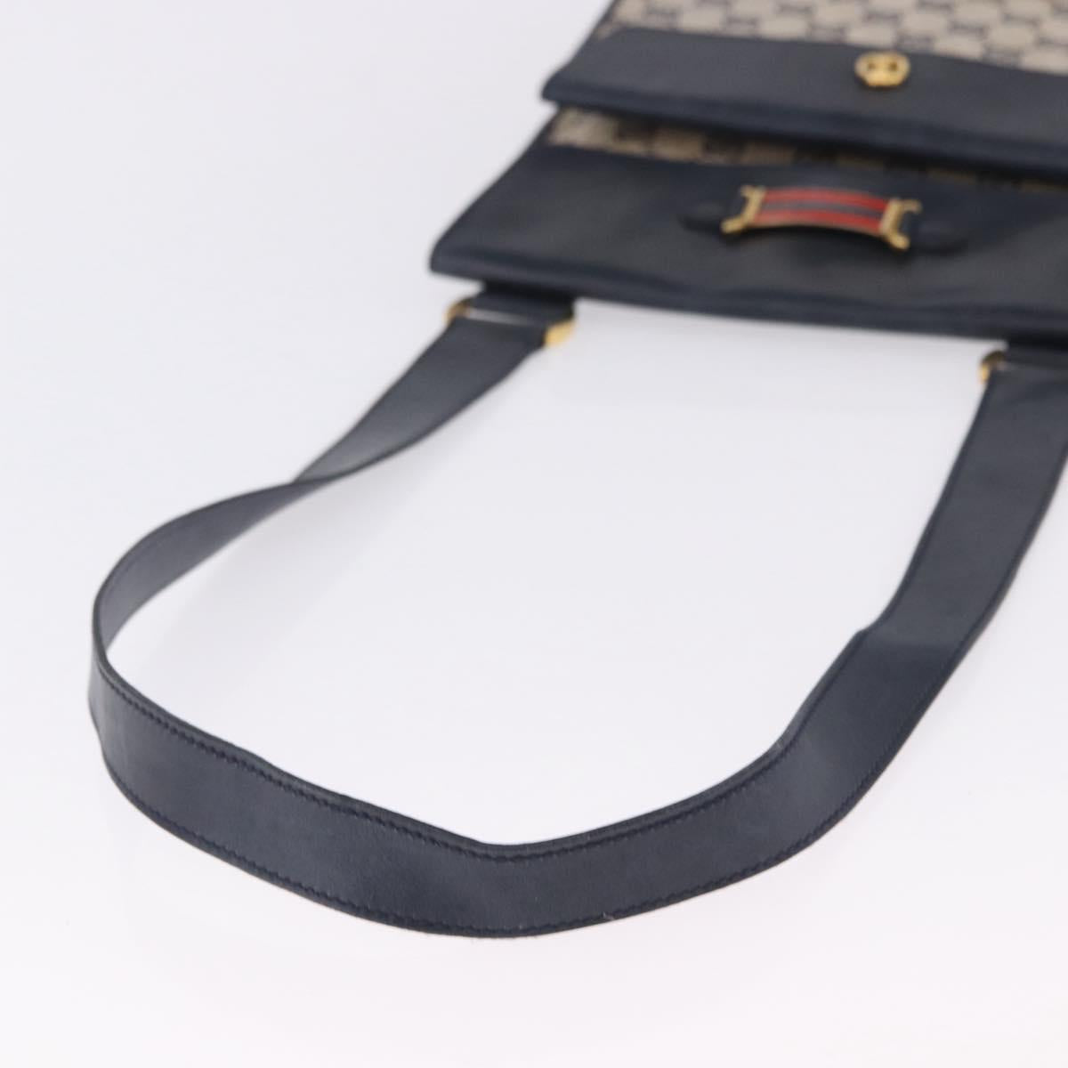 GUCCI GG Canvas Sherry Line Shoulder Bag Navy Gold Auth 194883