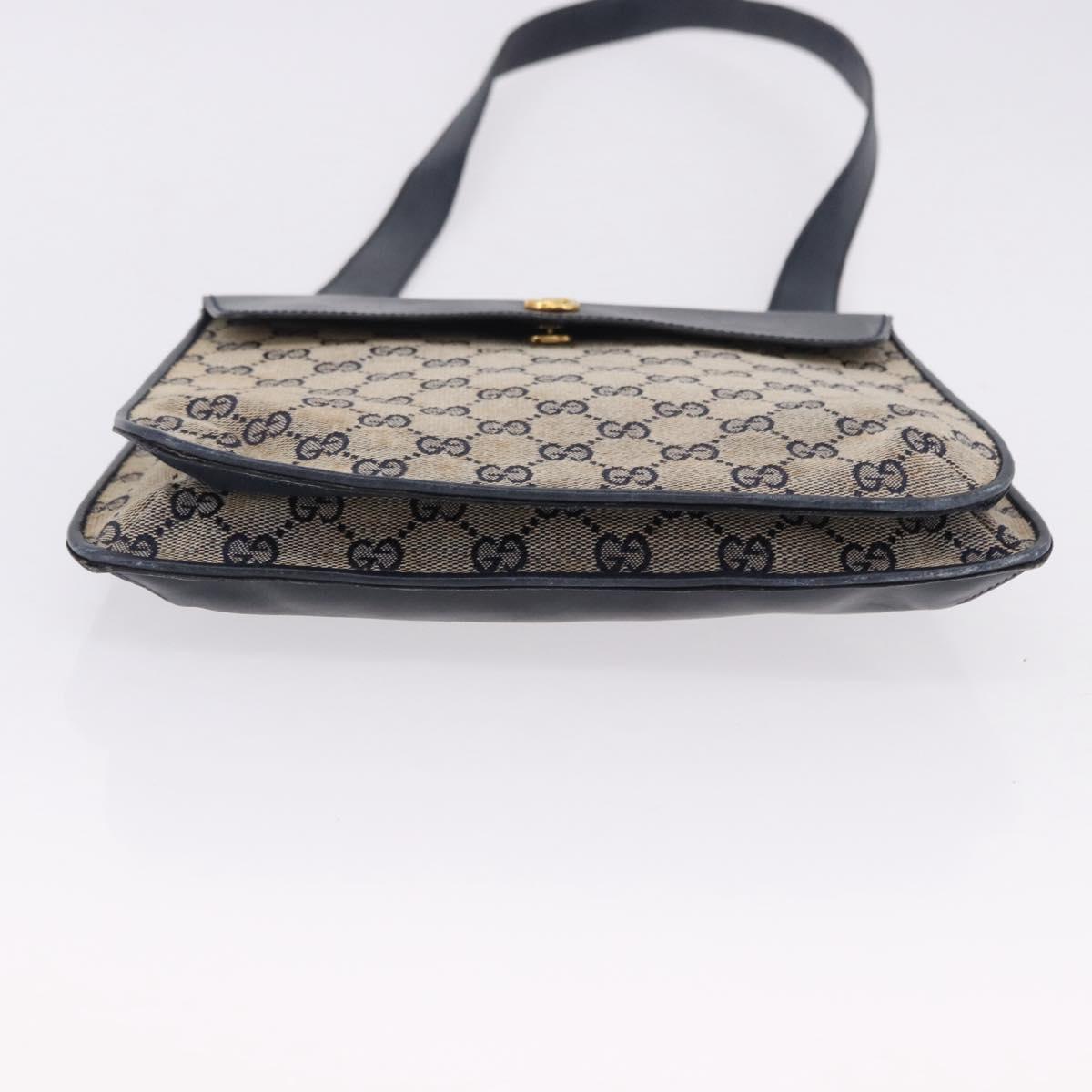 GUCCI GG Canvas Sherry Line Shoulder Bag Navy Gold Auth 194883