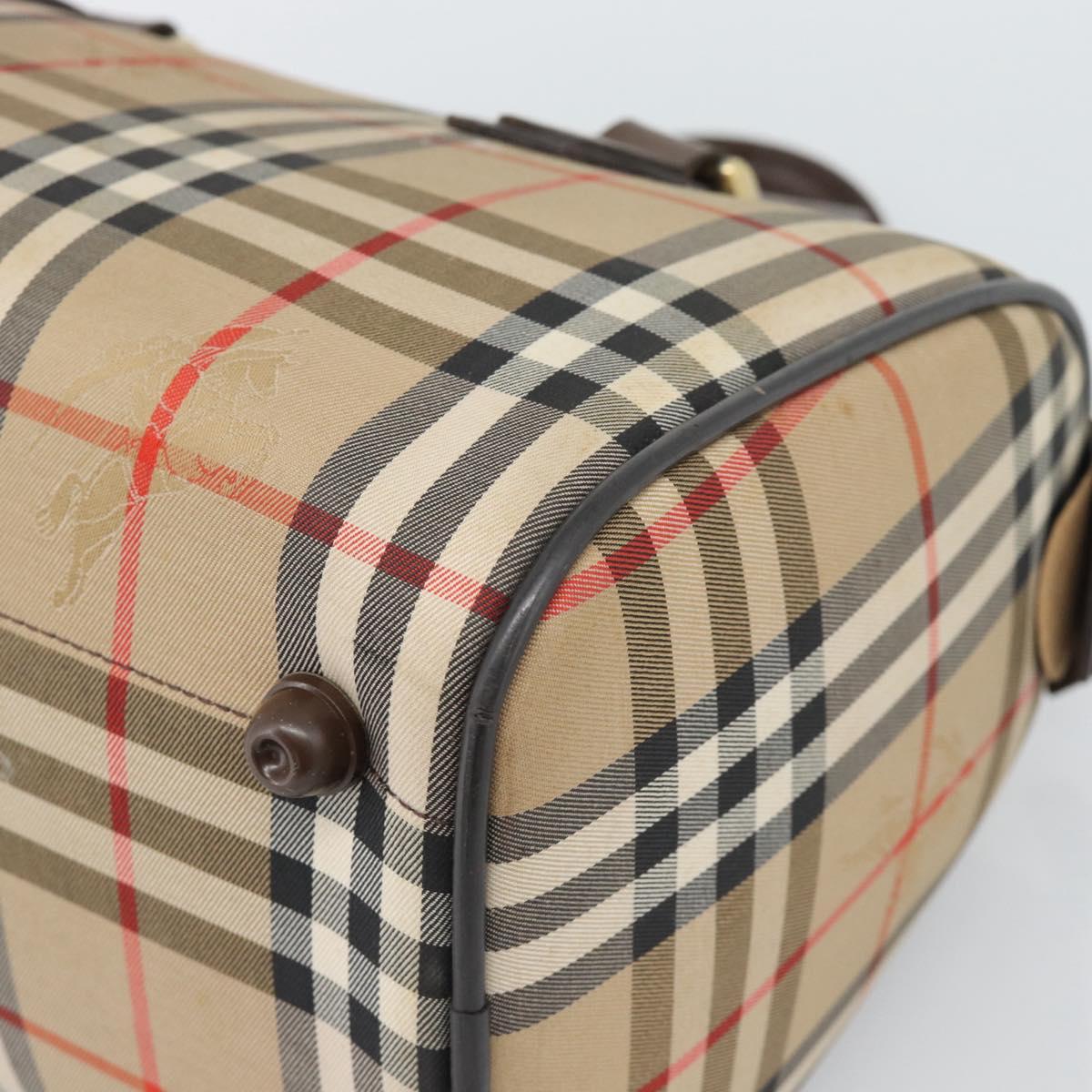 Burberrys Nova Check Boston Bag Canvas Beige Gold Auth 194885