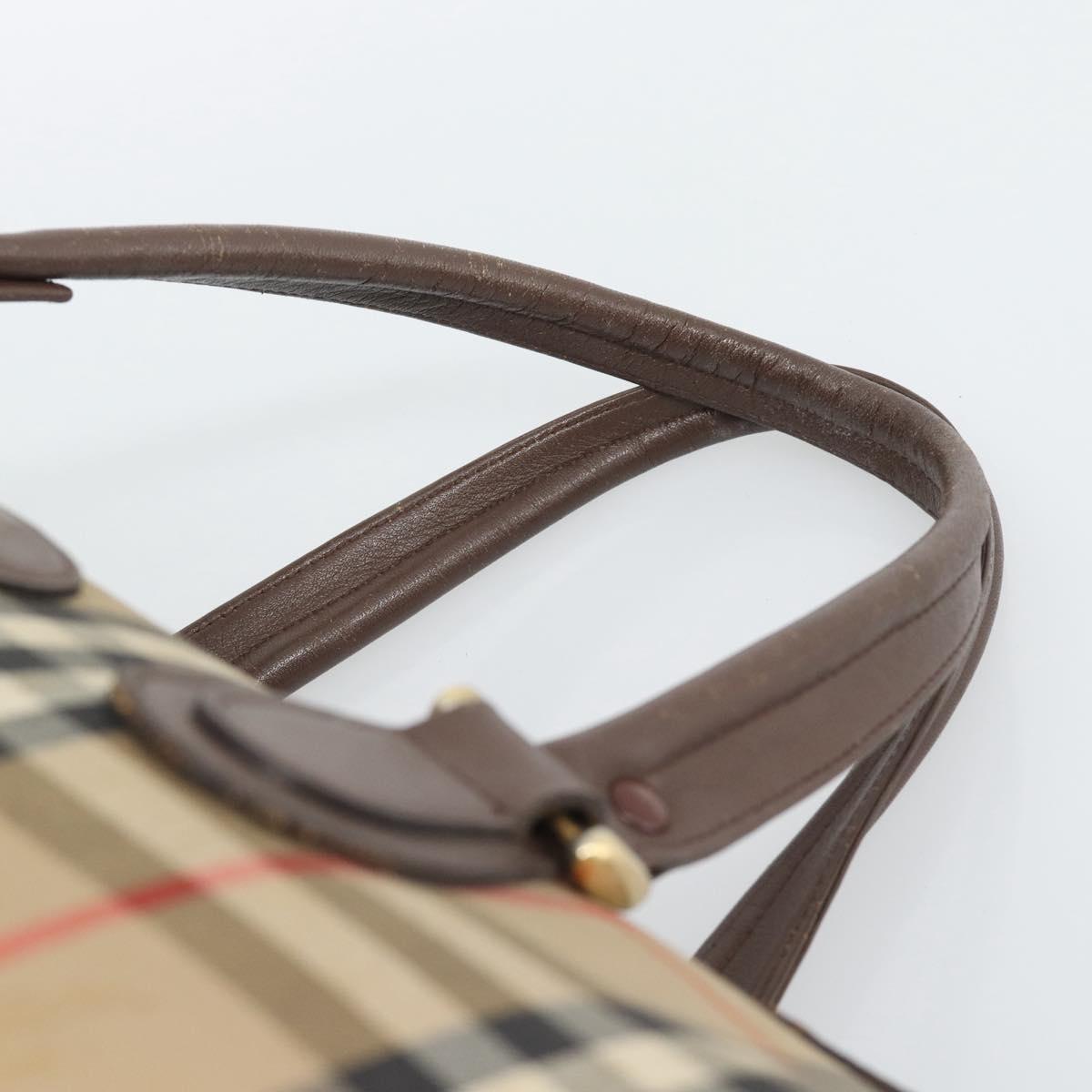 Burberrys Nova Check Boston Bag Canvas Beige Gold Auth 194885