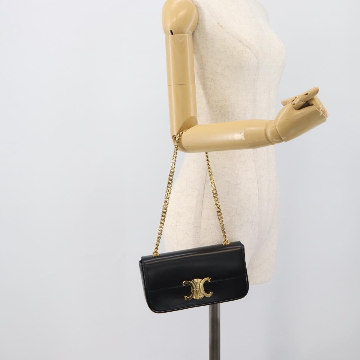 CELINE Triomphe Claude Chain Shoulder Bag Leather Black Gold Auth 194887SAM