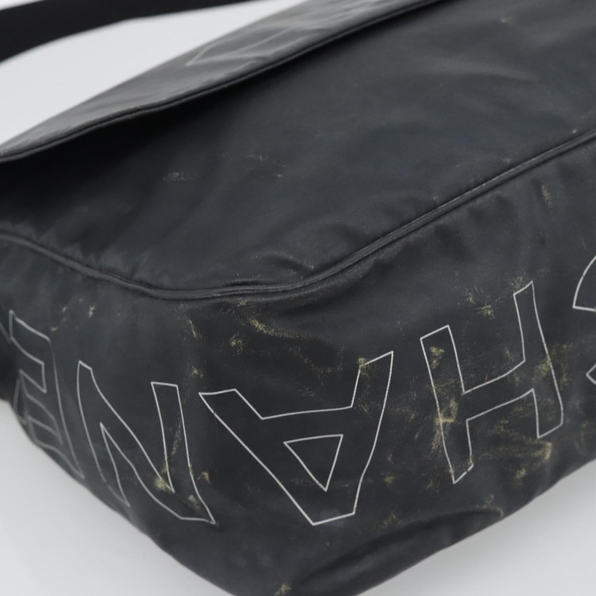 CHANEL Shoulder Bag PVC Canvas Black Silver CC Auth 194890