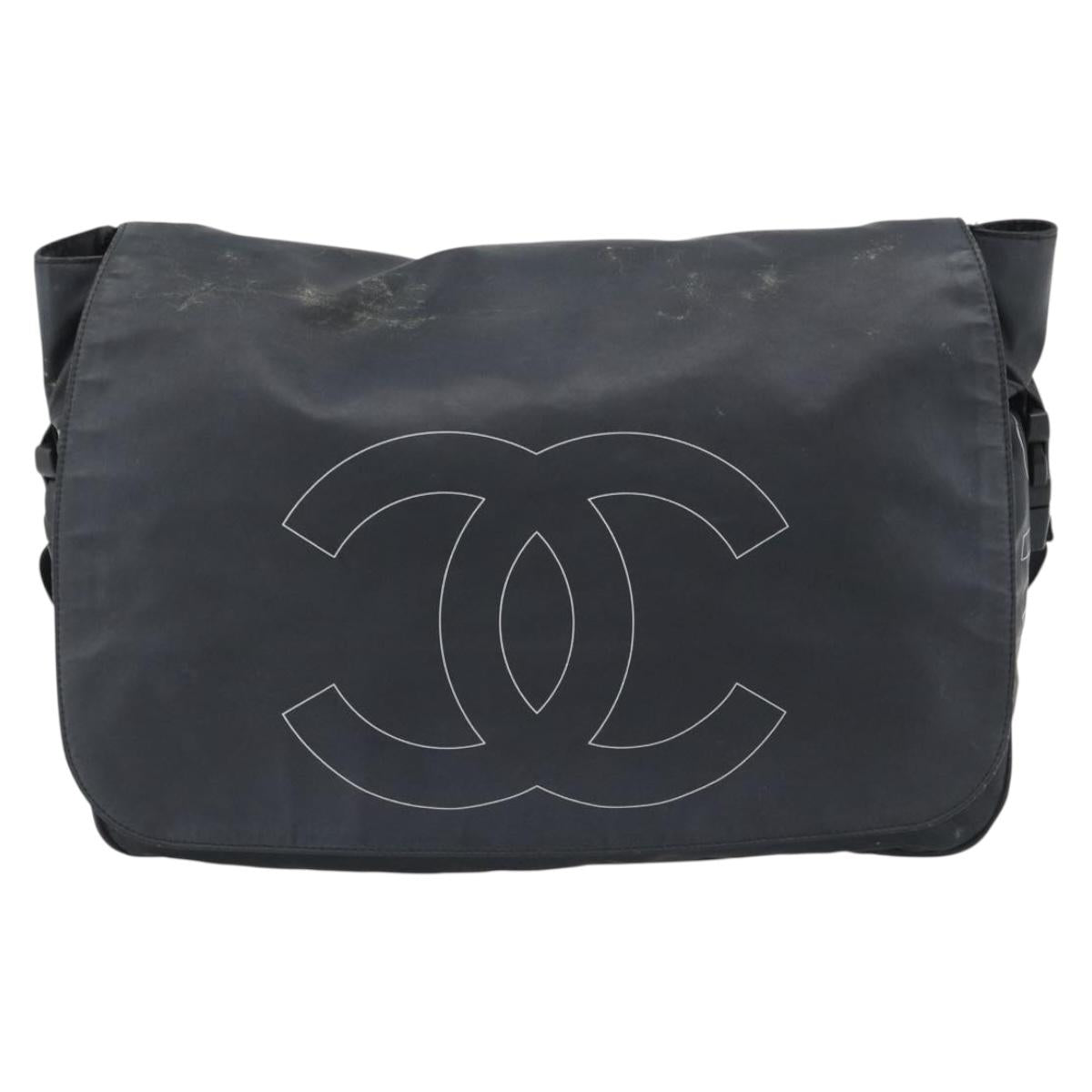 CHANEL Shoulder Bag PVC Canvas Black Silver CC Auth 194890