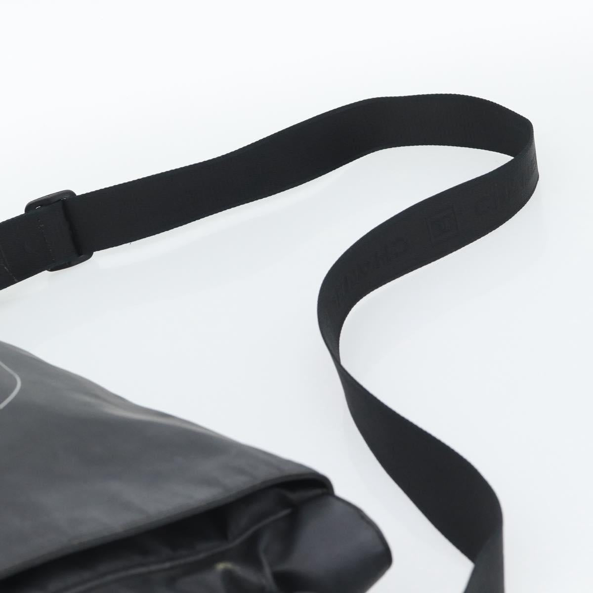 CHANEL Shoulder Bag PVC Canvas Black Silver CC Auth 194890