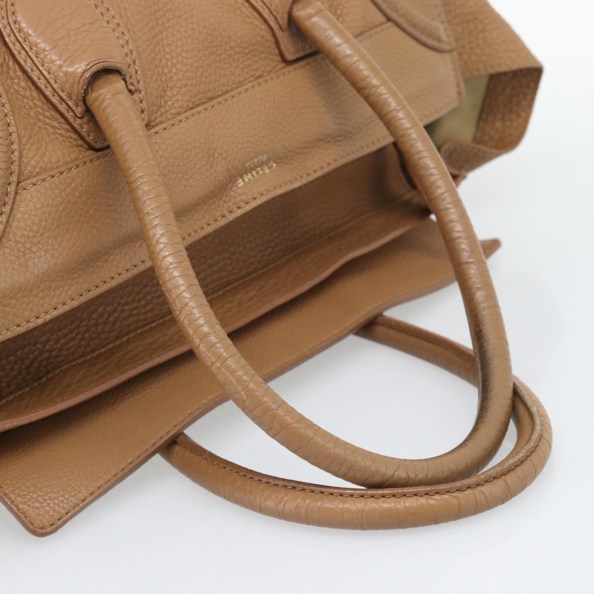 CELINE Luggage Micro Shopper Hand Bag Leather Brown Gold Auth 194891