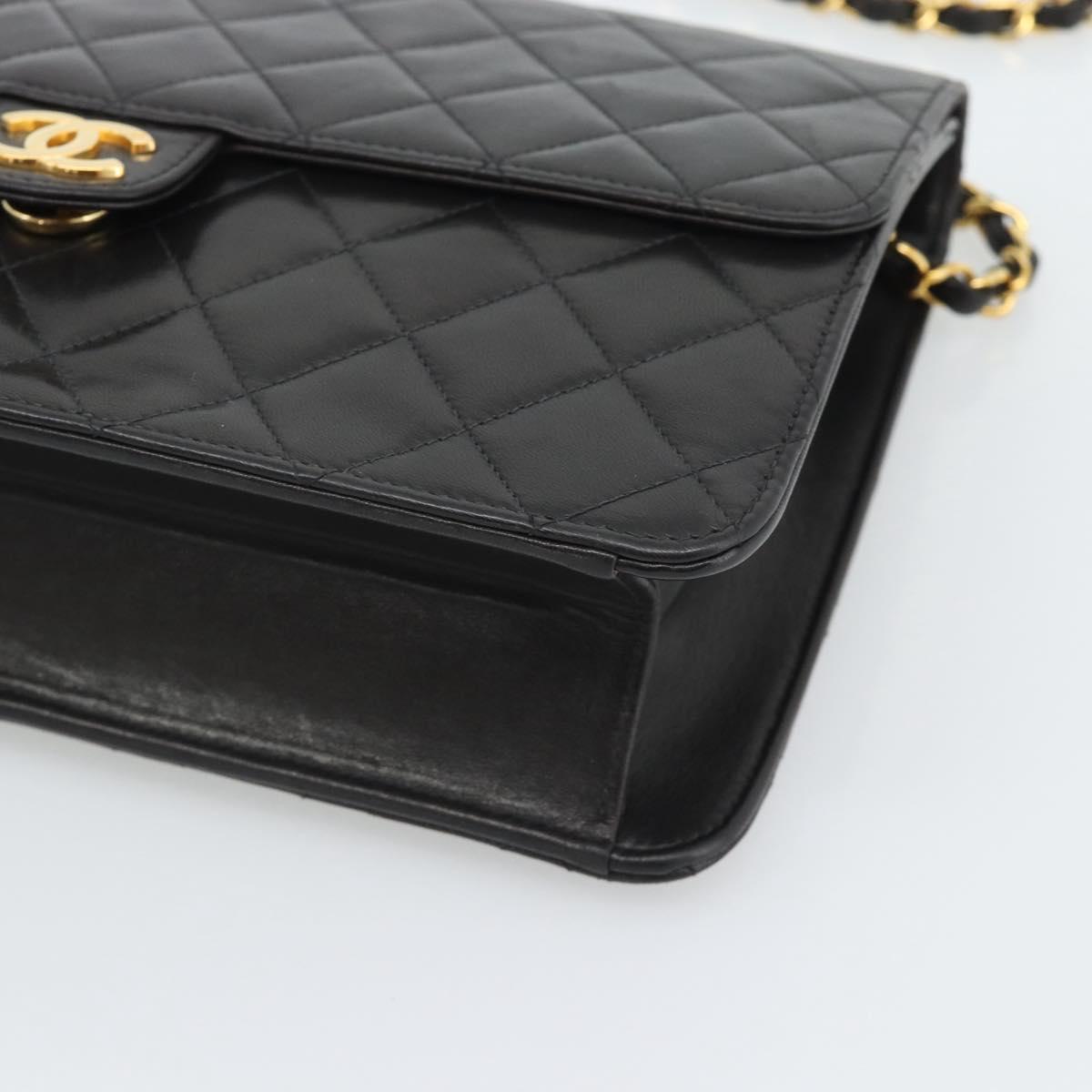 CHANEL Matelasse Chain Shoulder Bag Lamb Skin Black Gold CC Auth 194892SAV