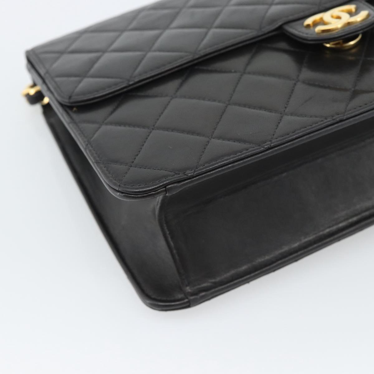 CHANEL Matelasse Chain Shoulder Bag Lamb Skin Black Gold CC Auth 194892SAV