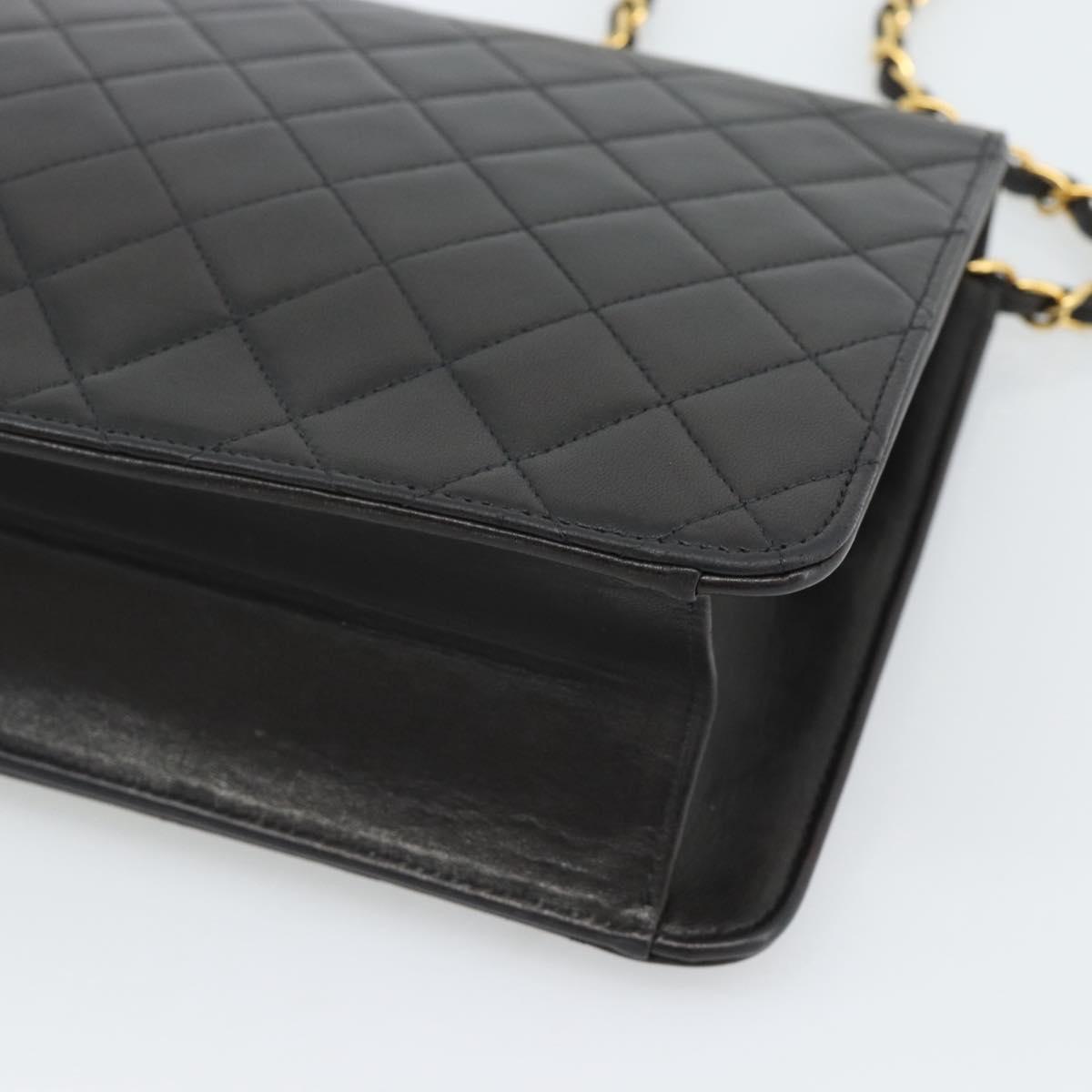CHANEL Matelasse Chain Shoulder Bag Lamb Skin Black Gold CC Auth 194892SAV