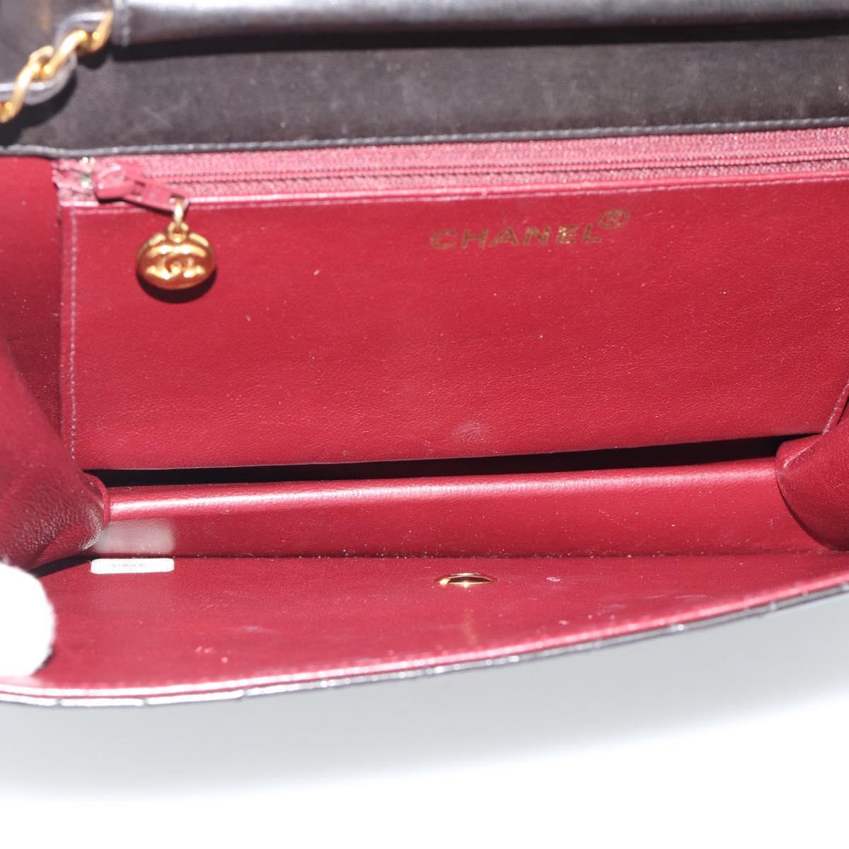 CHANEL Matelasse Chain Shoulder Bag Lamb Skin Black Gold CC Auth 194892SAV
